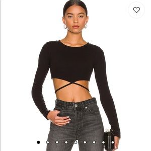 Waist Tie Tee in Black Lovers and Friends small long sleeve wrap top cropped